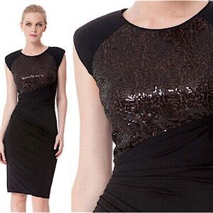 ✨ Anne Klein Black Sequined Stretch Jersey Dress 8 ✨